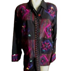 Vintage Women's medium Jacket Yak Magik Nepal Applique Purple/Back Cotton 1990's